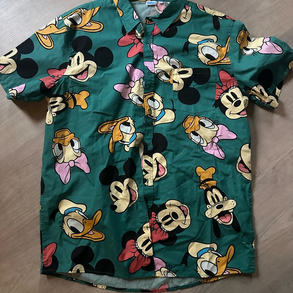 Disney Green Cartoon Character Button Down Shirt